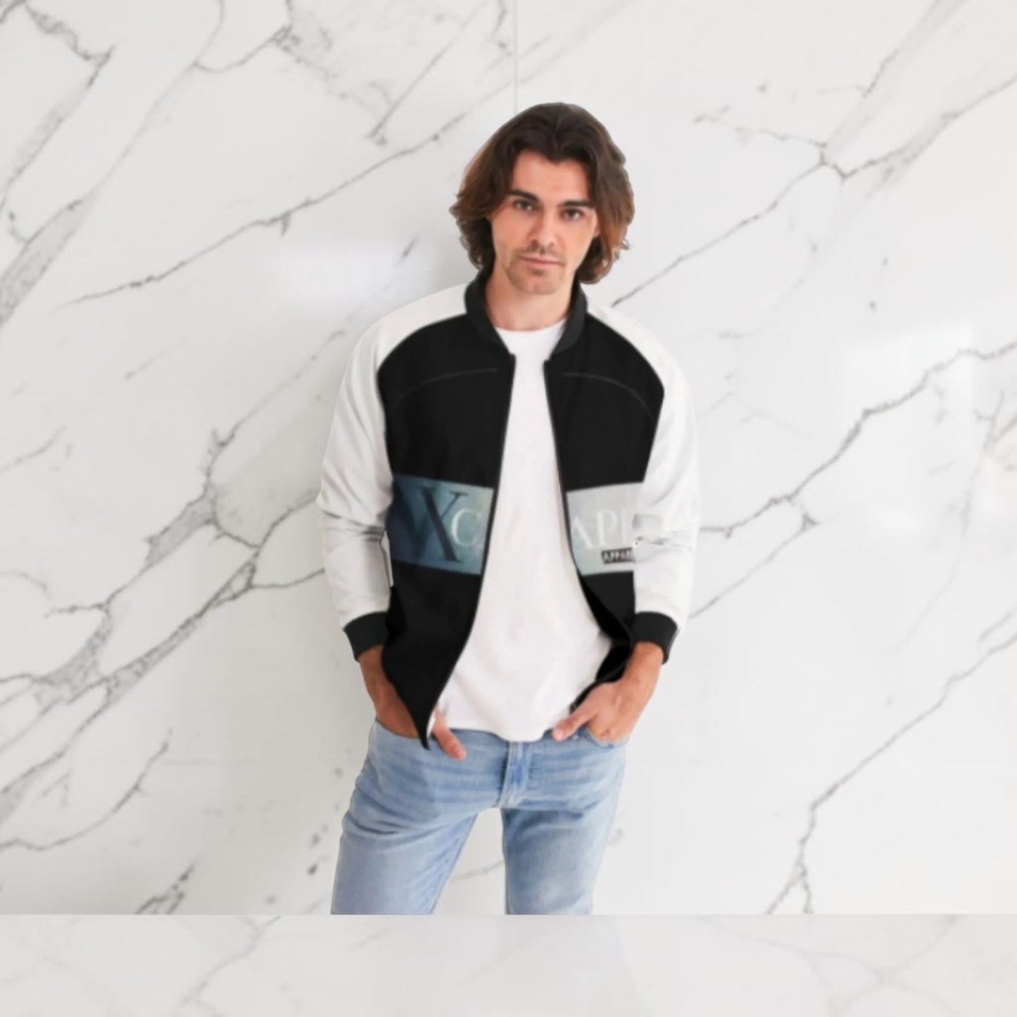 Men's Bomber Jacket - BLACK/WHITE ✖