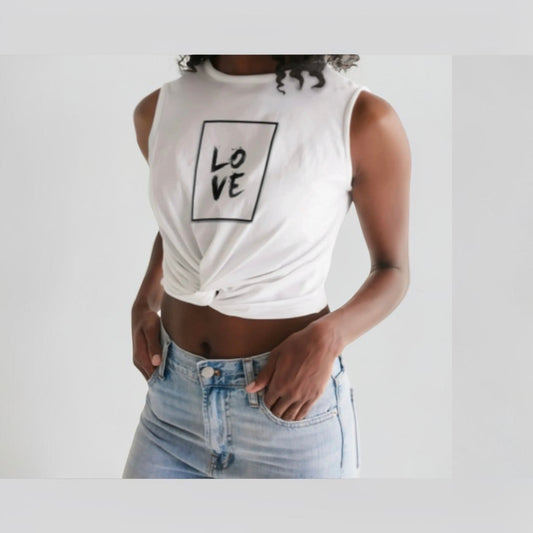 Women's Front Twist Crop Top Sleeveless T Shirt - WHITE ✖