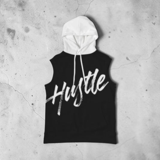 Men's Sleeveless Hoodie T Shirt - BLACK/WHITE ✖