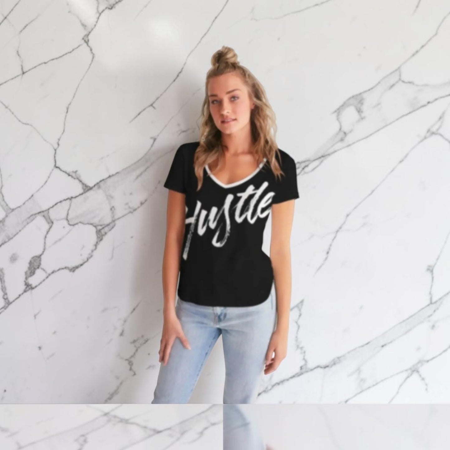 Women's V Neck T Shirt - BLACK/WHITE ✖