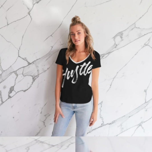 Women's V Neck T Shirt - BLACK/WHITE ✖