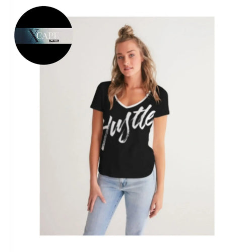 Women's V Neck T Shirt - BLACK/WHITE ✖-Xcape Apparel