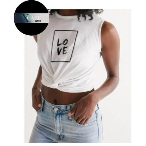 Women's Front Twist Crop Top Sleeveless T Shirt - WHITE ✖-Xcape Apparel